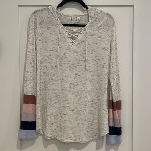 24/7 lightweight hoodie with lace up v-neck and striped sleeves